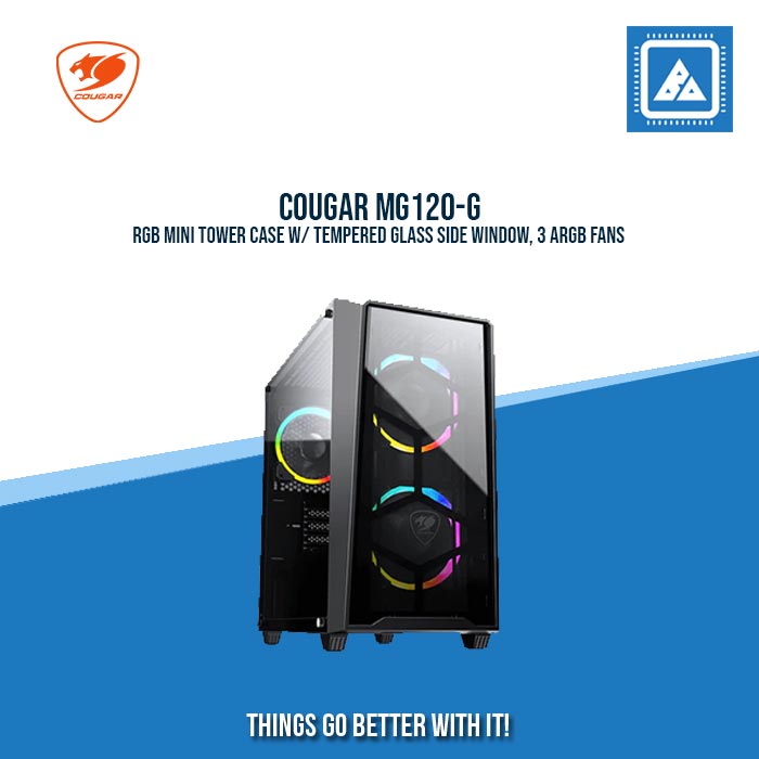 COUGAR MG120-G RGB MINI TOWER CASE W/ TEMPERED GLASS SIDE WINDOW, 3 ARGB FANS COUGAR MG120-G RGB MINI TOWER CASE W/ TEMPERED GLASS SIDE WINDOW, 3 ARGB FANS